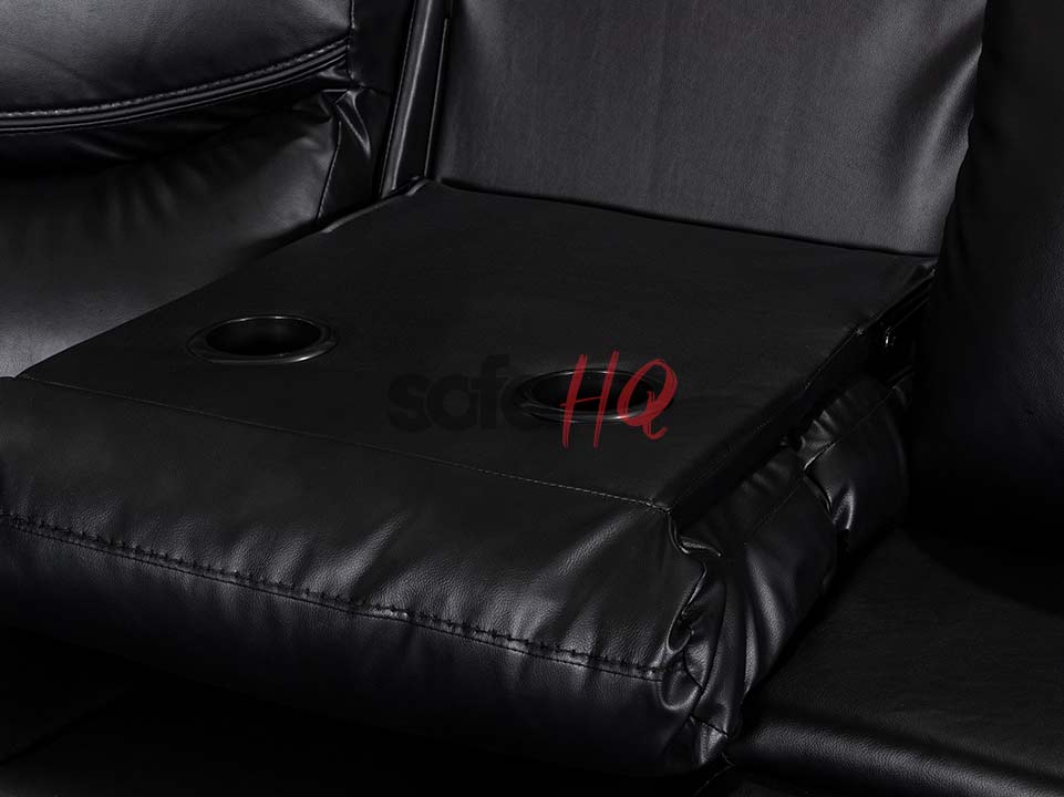 Cup-Holders of Black Leather Recliner Corner Sofa - Sofa Highgate | Sofa HQ