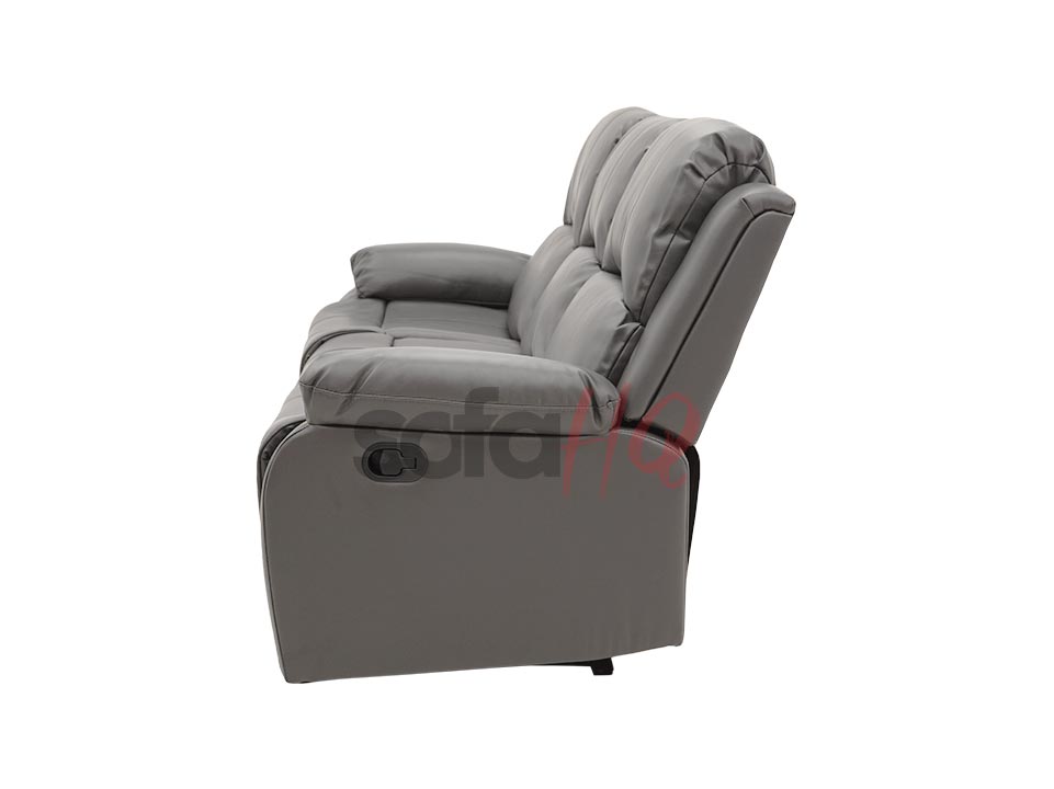 Side View of 3 Seater Grey Leather Recliner Sofa - Sofa Crofton | Sofa HQ