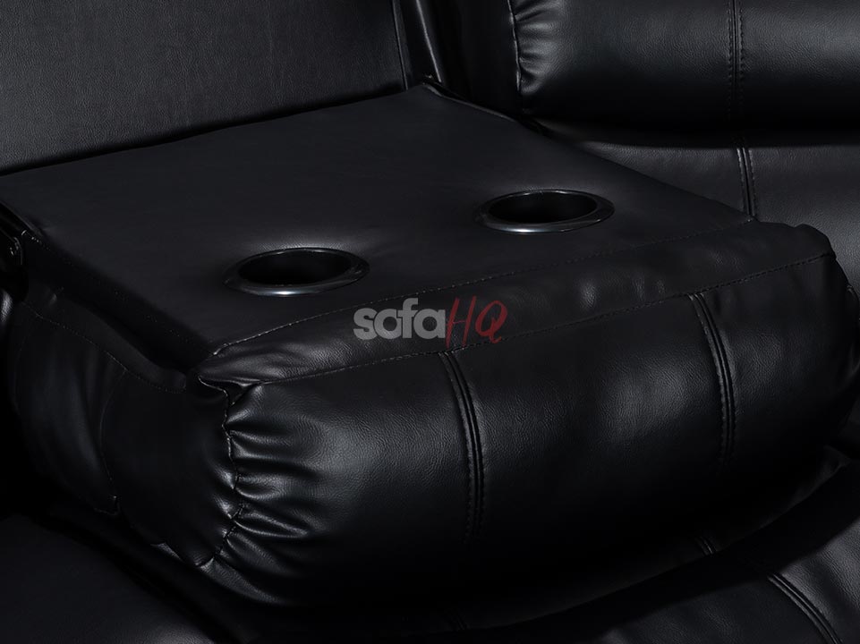 Cup-Holders of Black Leather Recliner Corner Sofa - Sofa Sorrento | Sofa HQ