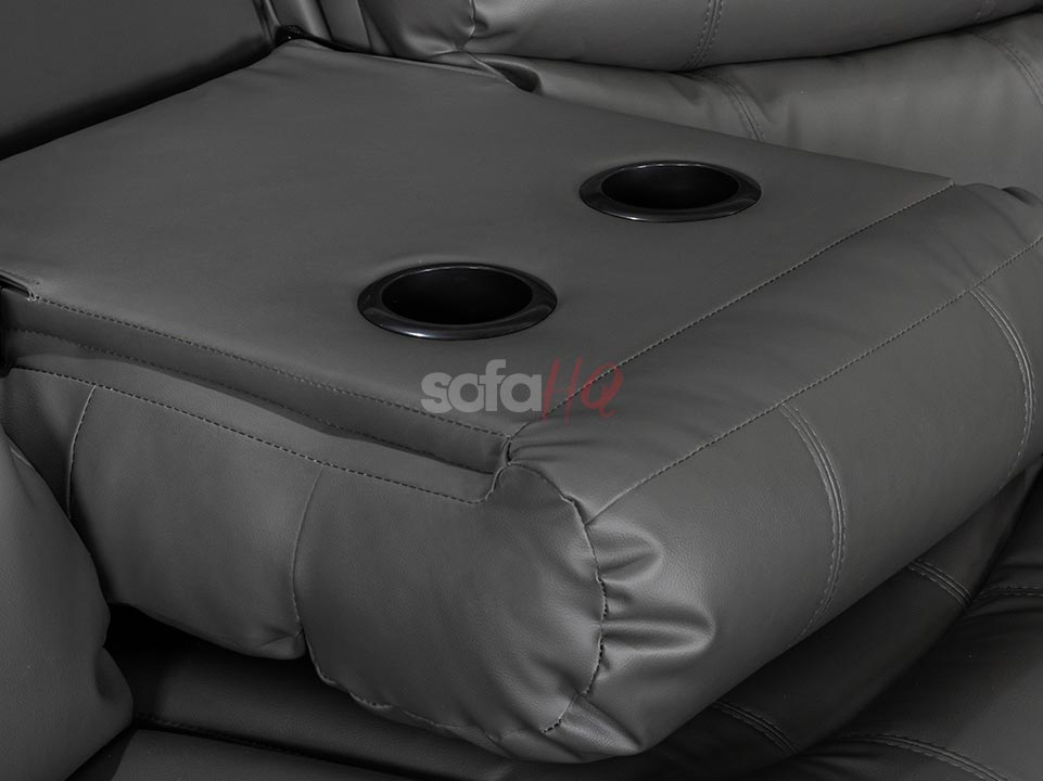 Cup-Holders of Grey Leather Recliner Corner Sofa - Sofa Sorrento | Sofa HQ