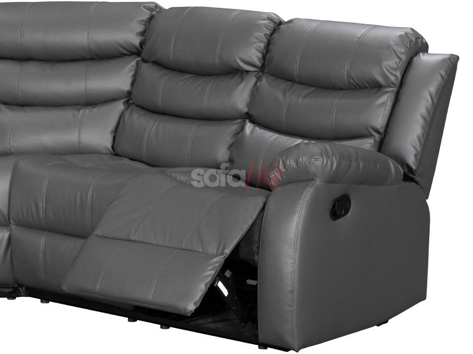 Close-up on Reclined Right Seat of Grey Leather Recliner Corner Sofa - Sofa Sorrento | Sofa HQ