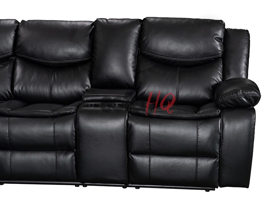 Seat and Armrest of Black Leather Recliner Corner Sofa - Sofa Highgate | Sofa HQ