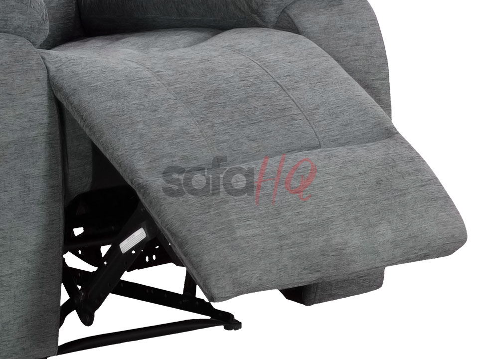 Close-up on Reclined Grey Fabric Recliner Armchair - Chair Sorrento | Sofa HQ