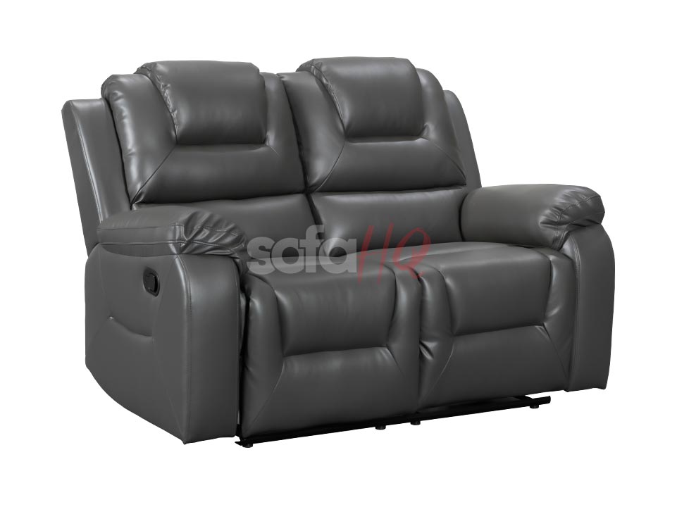 Side View of 2 Seater Grey Leather Recliner Sofa - Sofa Soho | Sofa HQ
