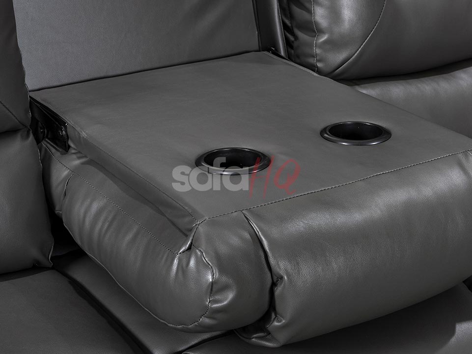 Cup-Holders of 3+2 Seater Grey Leather Recliner Sofa - Sofa Soho | Sofa HQ