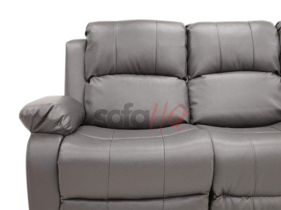 Close-up on Left Seat of 3 Seater Grey Leather Recliner Sofa - Sofa Crofton | Sofa HQ