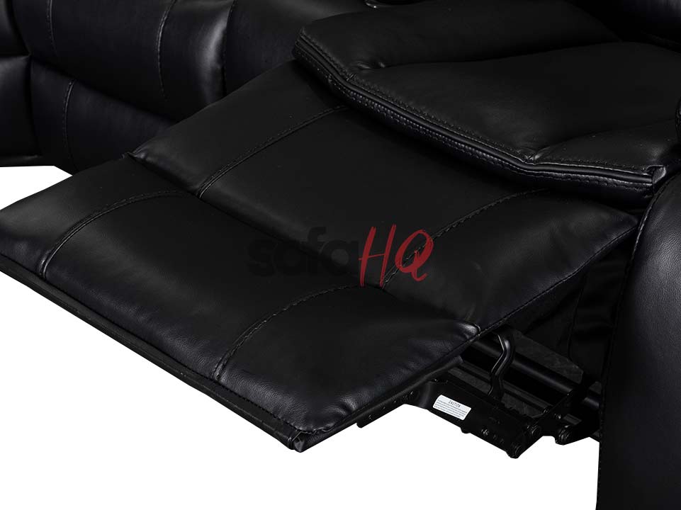 Reclined Seat of Black Leather Recliner Corner Sofa - Sofa Highgate | Sofa HQ