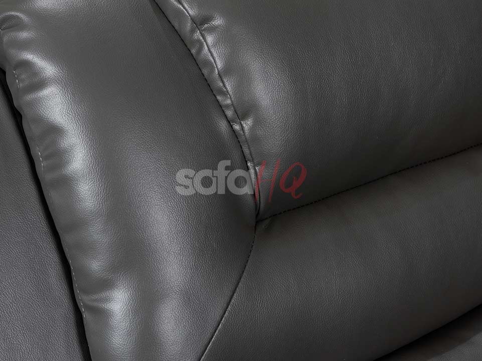 Close-up on Headrest of 3+2 Seater Grey Leather Recliner Sofa - Sofa Soho | Sofa HQ