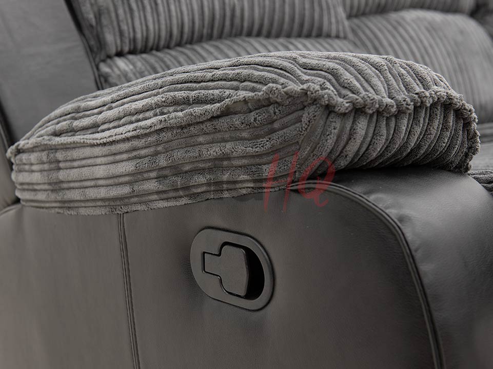 Armrest of Grey Corded Fabric & Leather Recliner Armchair - Sofa Keston | Sofa HQ