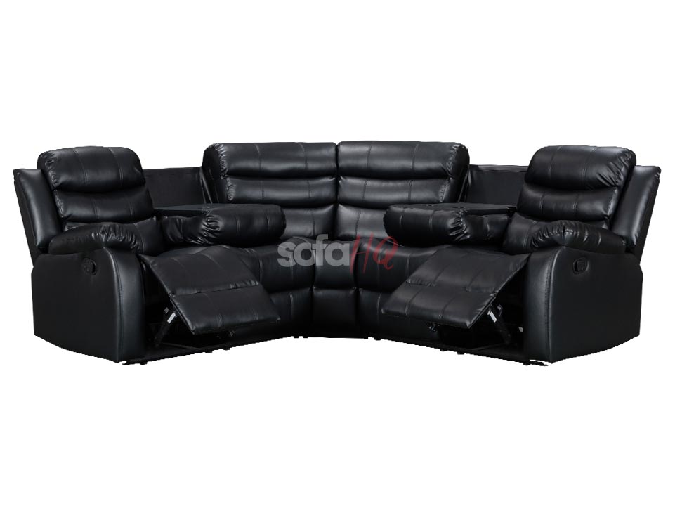 Reclined Black Leather Recliner Corner Sofa - Sofa Sorrento | Sofa HQ