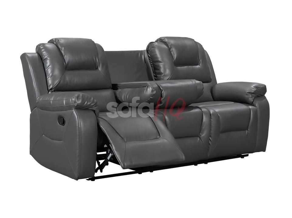 Reclined 3 Seater Grey Leather Recliner Sofa - Sofa Soho | Sofa HQ