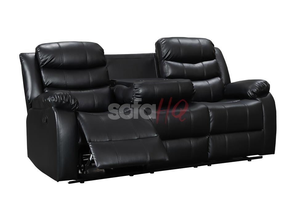 Reclined 3 Seater Black Leather Recliner Sofa - Sofa Sorrento | Sofa HQ