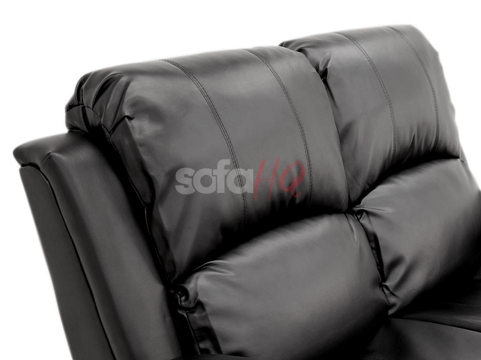 Filled Backrest of 2 Seater Black Leather Recliner Sofa - Sofa Crofton | Sofa HQ