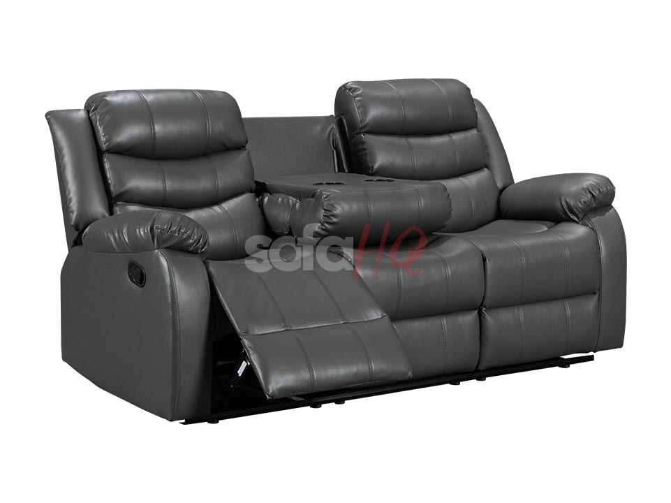 Reclined 3 Seater Grey Leather Recliner Sofa - Sofa Sorrento | Sofa HQ