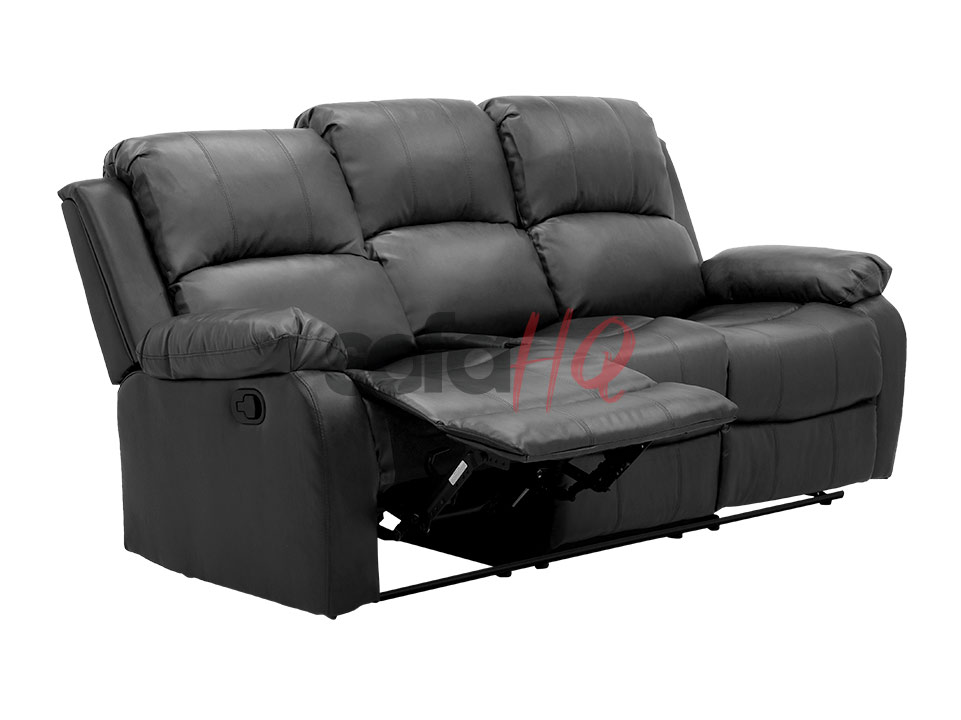 Reclined Seat of 3 Seater Black Leather Recliner Sofa - Sofa Crofton | Sofa HQ