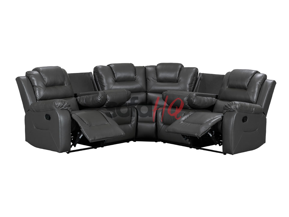 Reclined Seats of Grey Leather Recliner Corner Sofa - Sofa Soho | Sofa HQ