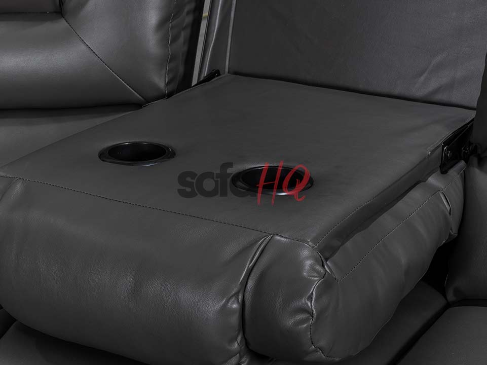 Cup-Holders of Grey Leather Recliner Corner Sofa - Sofa Soho | Sofa HQ
