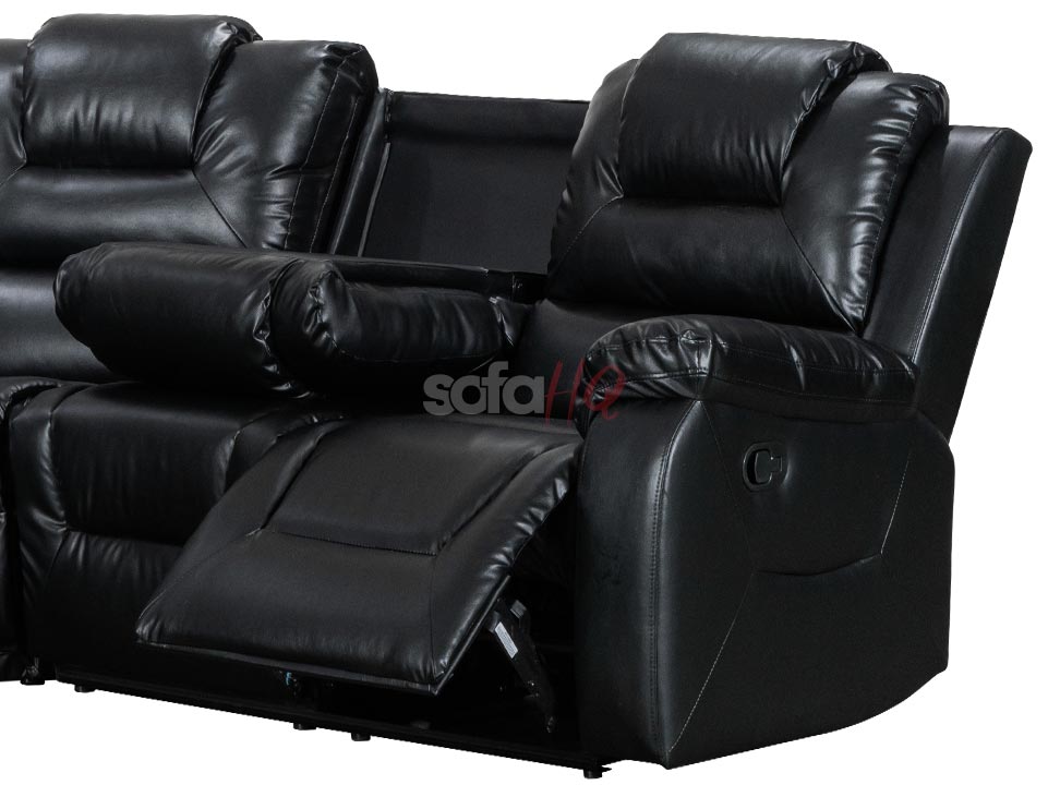 Reclined Right Side Seat of Soho Black Leather Recliner Corner Sofa