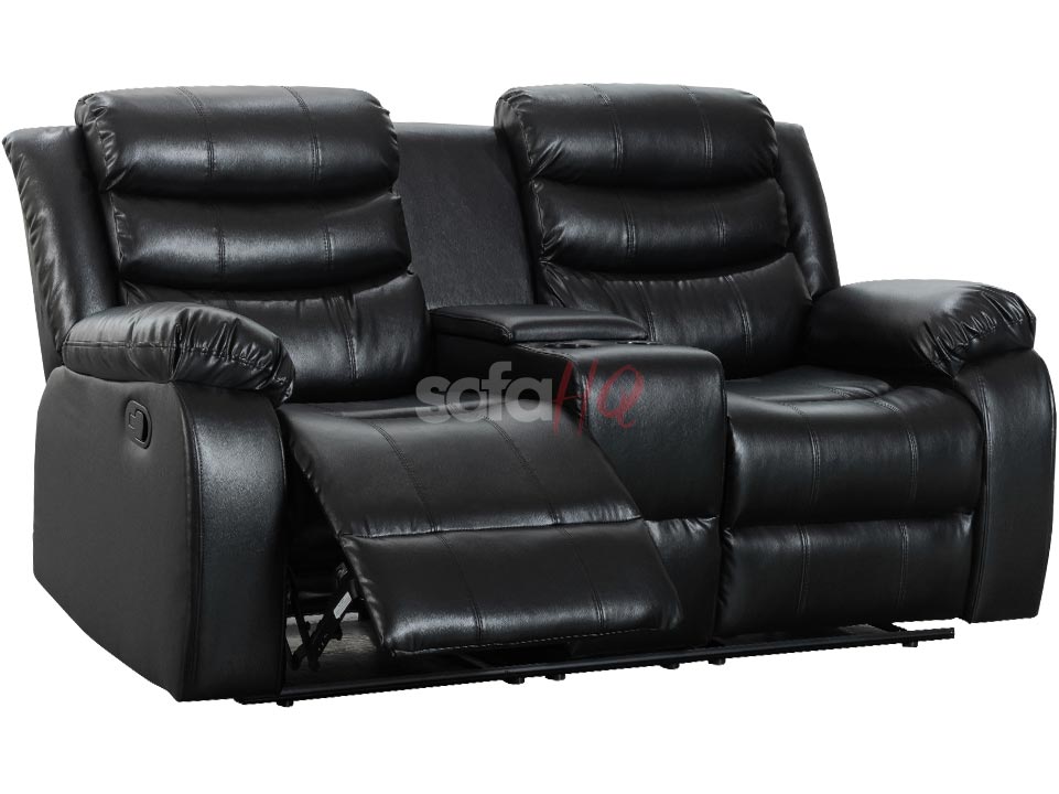 Reclined Seat of 2 Seater Black Leather Recliner Sofa - Sofa Chelsea | Sofa HQ