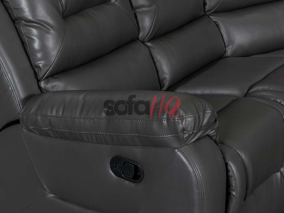 Armrest and Pull handle of Grey Leather Recliner Corner Sofa - Sofa Soho | Sofa HQ