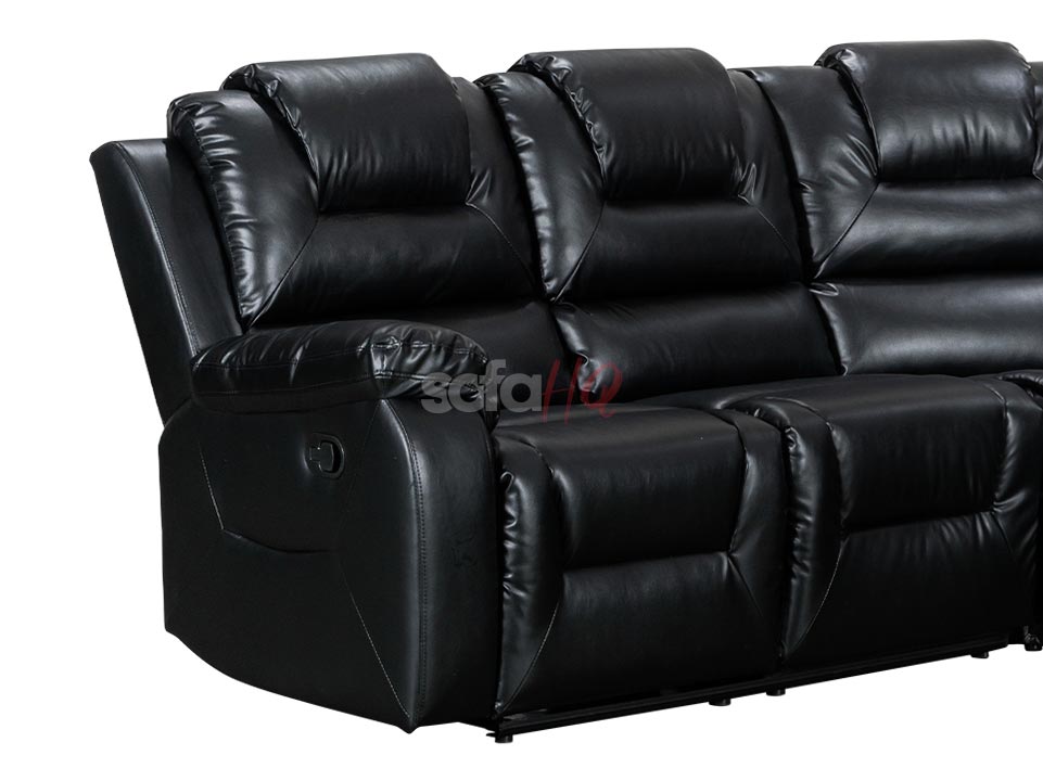 Left Side Seats of Soho Black Leather Recliner Corner Sofa
