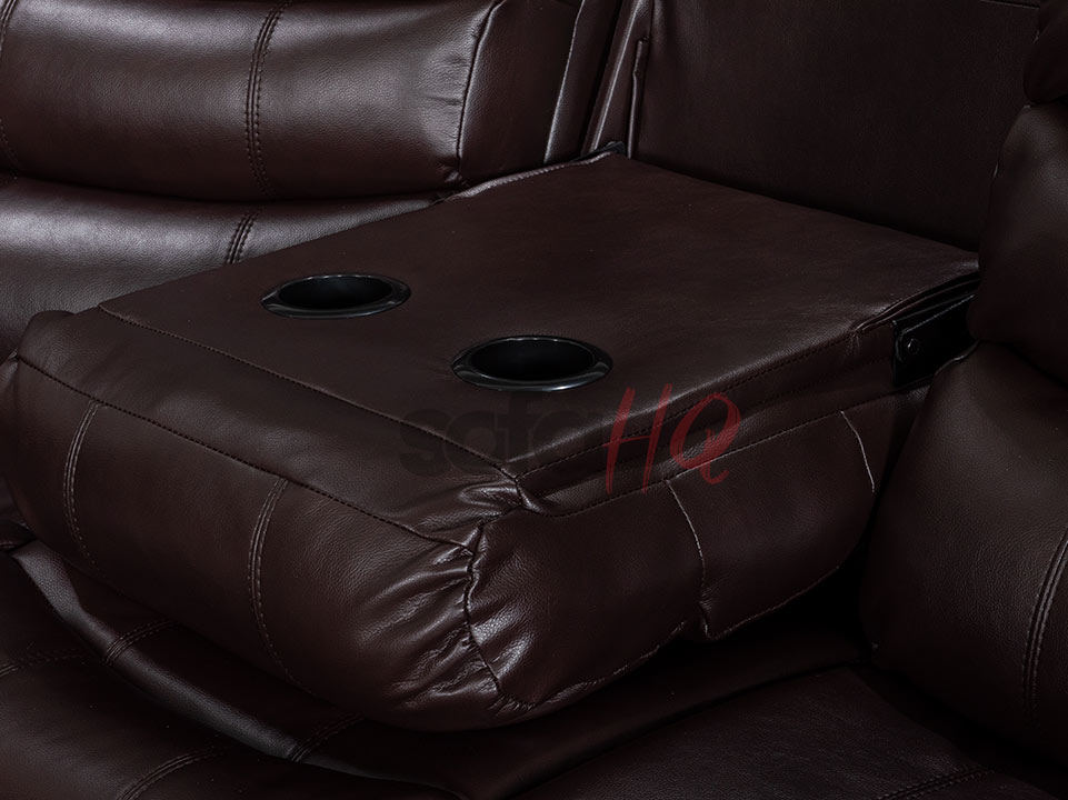 Cup-holders of Brown Leather Recliner Corner Sofa - Sofa Sorrento | Sofa HQ