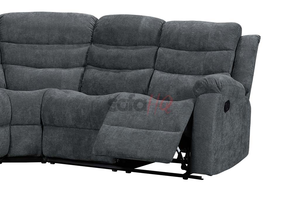 Reclined Seat of Dark Grey Soft Fabric Recliner Corner Sofa - Sofa Sorrento | Sofa HQ