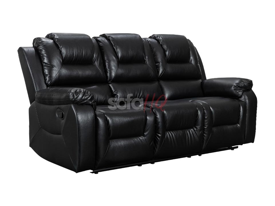 Side View of 3 Seater Black Leather Recliner Sofa - Sofa Soho | Sofa HQ