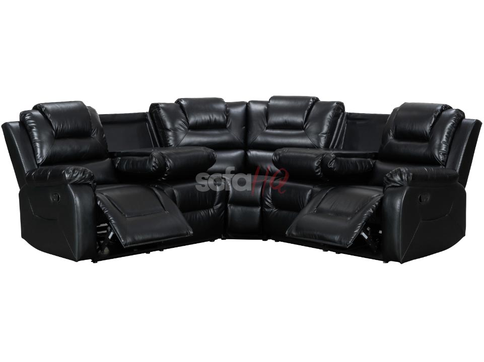Reclined Black Leather Recliner Corner Sofa - Sofa Soho | Sofa HQ