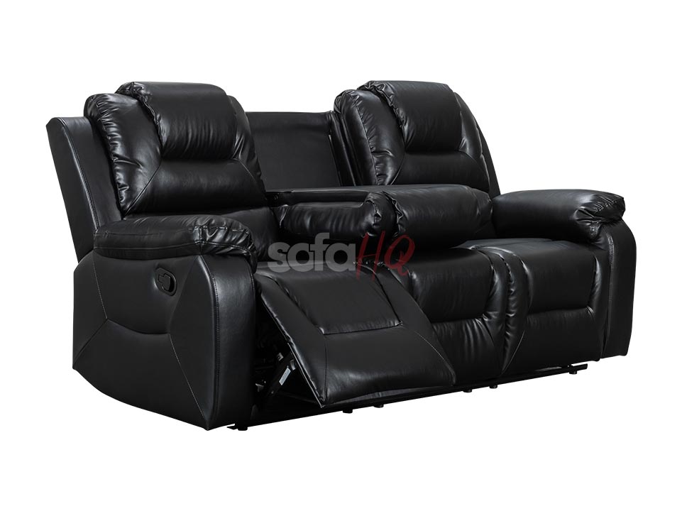 Reclined 3 Seater Black Leather Recliner Sofa - Sofa Soho | Sofa HQ