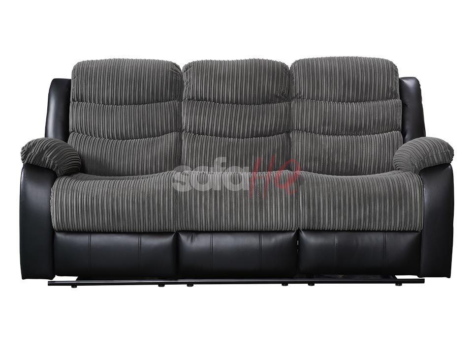 3 Seater Black Corded Fabric & Leather Recliner Sofa - Sofa Sorrento | Sofa HQ