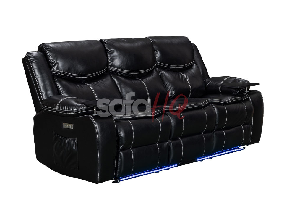 3 Seater Black Aire Leather Electric Recliner Sofa - Sofa Highgate | Sofa HQ