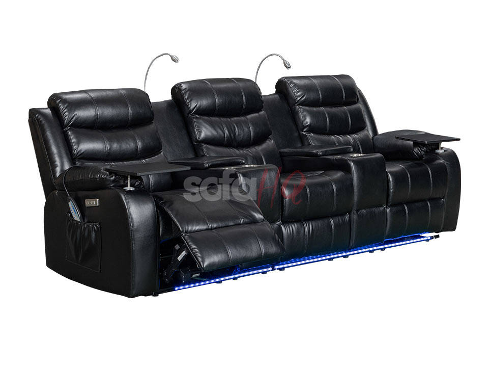 Reclined seat of 3 Seater Black Aire Leather Electric Recliner Sofa - Sofa Sorrento | Sofa HQ