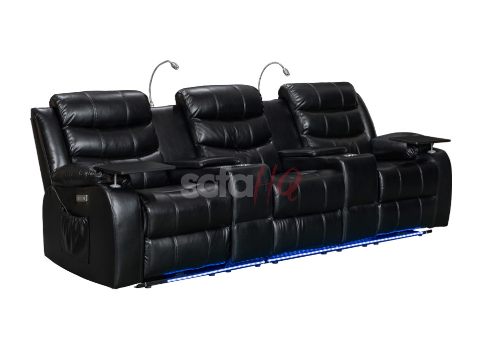 3 Seater Black Aire Leather Electric Recliner Sofa - Sofa Sorrento | Sofa HQ