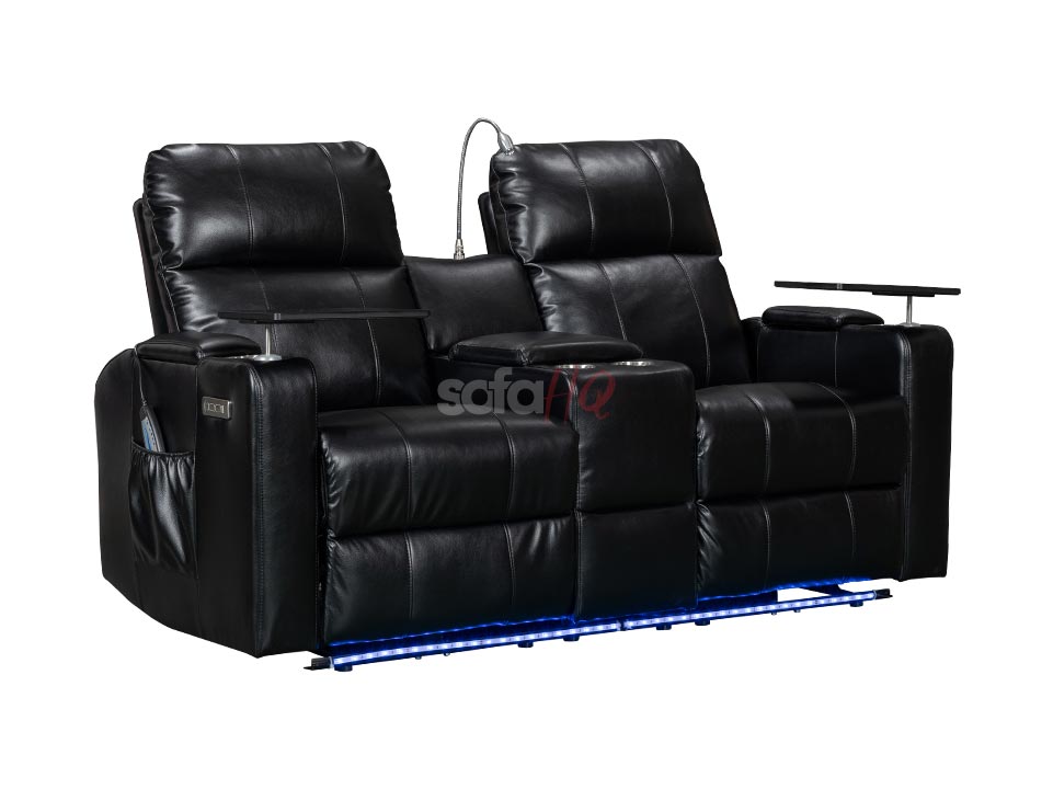 2 Seater Black Aire Leather Electric Recliner Sofa - Sofa Crofton | Sofa HQ