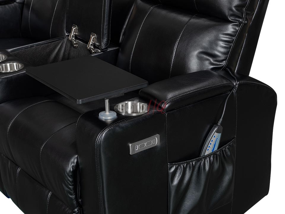 Cup Holder of 3 Seater Black Aire Leather Electric Recliner Sofa - Sofa Crofton | Sofa HQ