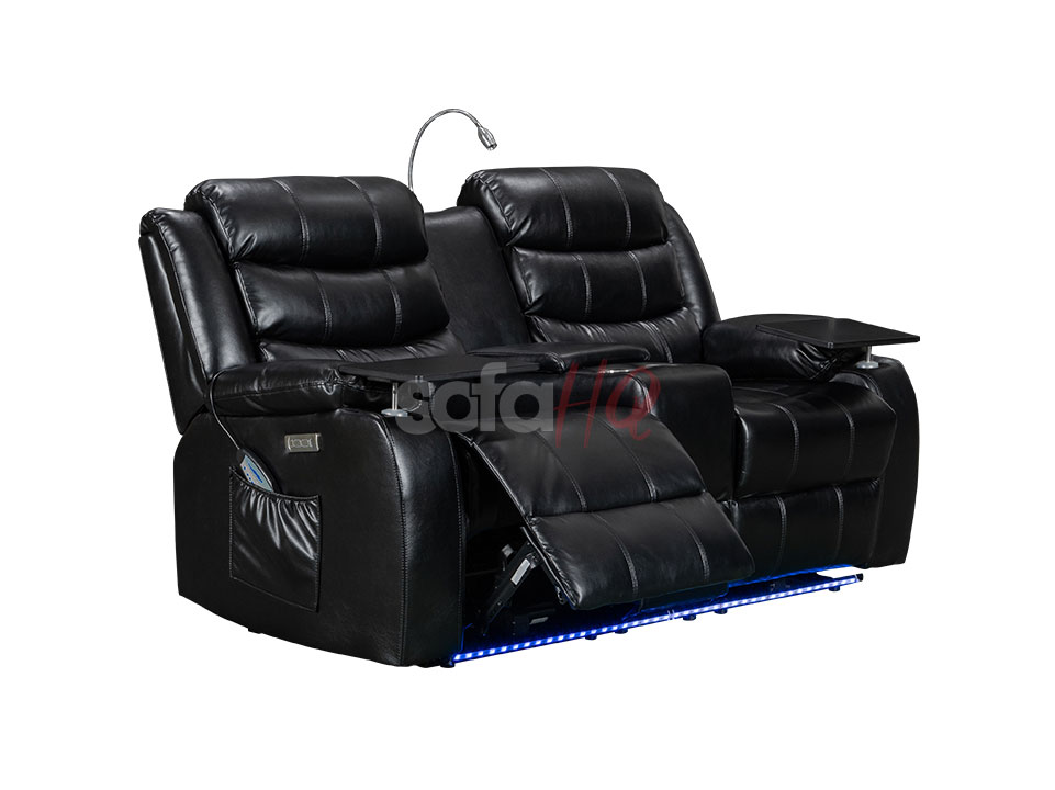 Reclined 2 Seater Black Aire Leather Electric Recliner Sofa - Sofa Sorrento | Sofa HQ