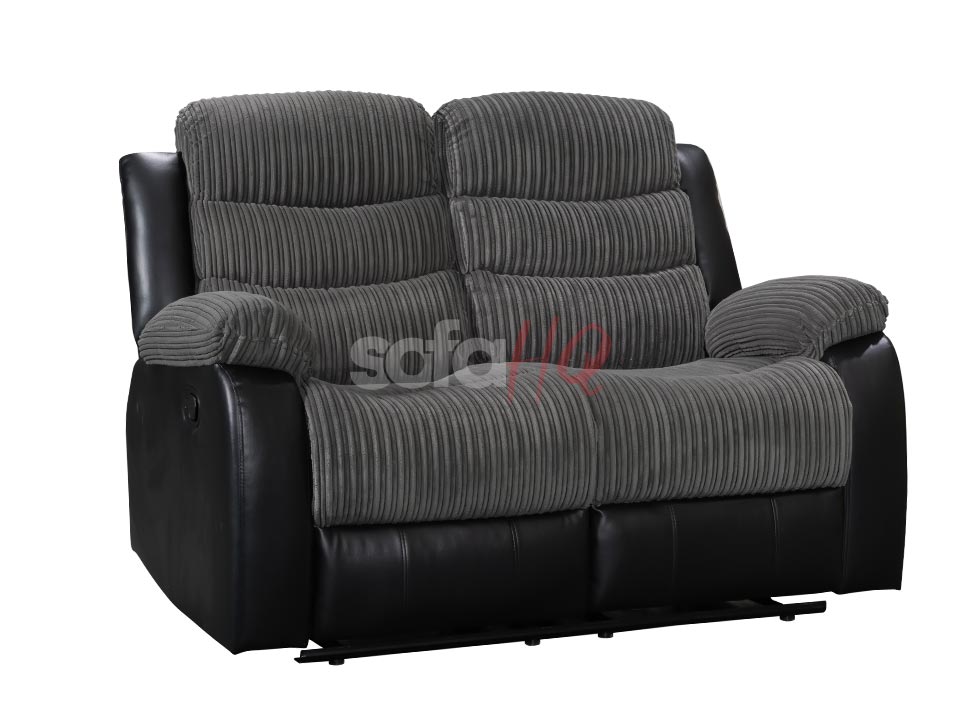 2 Seater Black Corded Fabric & Leather Recliner Sofa - Sofa Sorrento | Sofa HQ