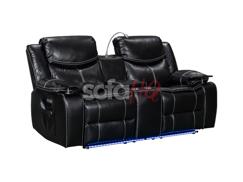 2 Seater Black Aire Leather Electric Recliner Sofa - Sofa Highgate | Sofa HQ