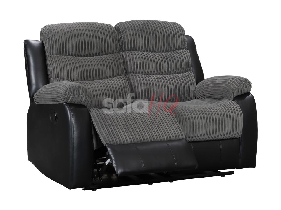 Reclined 2 Seater Black Corded Fabric & Leather Recliner Sofa - Sofa Sorrento | Sofa HQ
