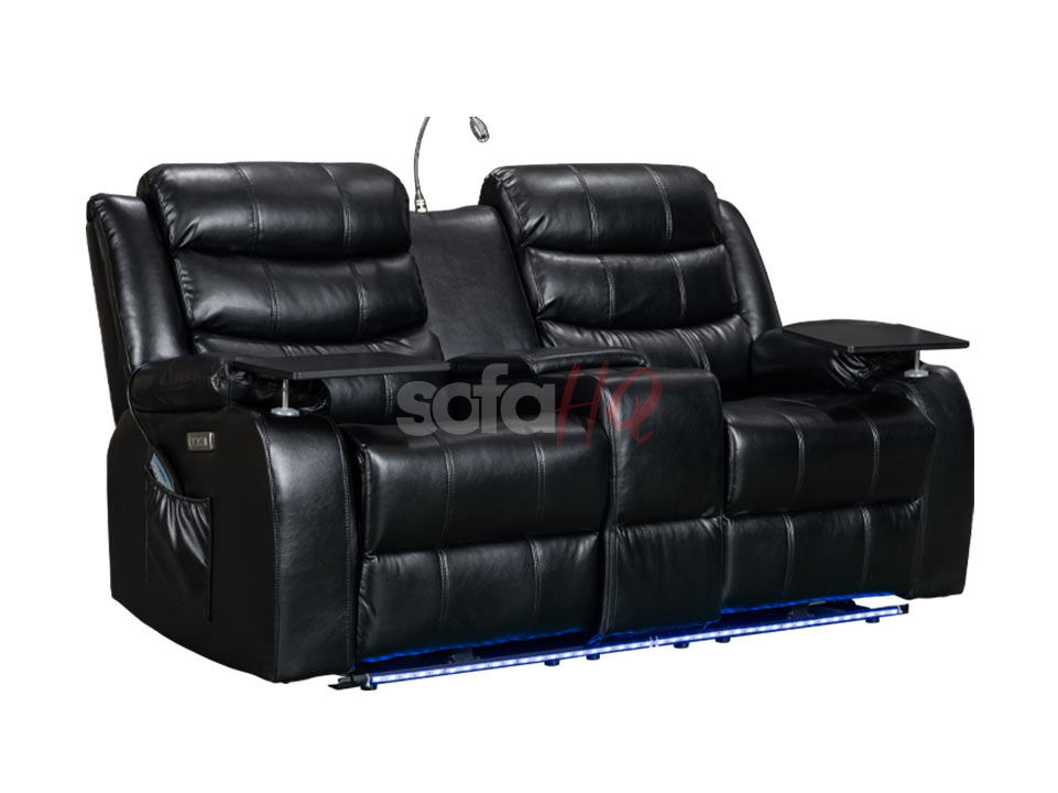 2 Seater Black Aire Leather Electric Recliner Sofa - Sofa Sorrento | Sofa HQ