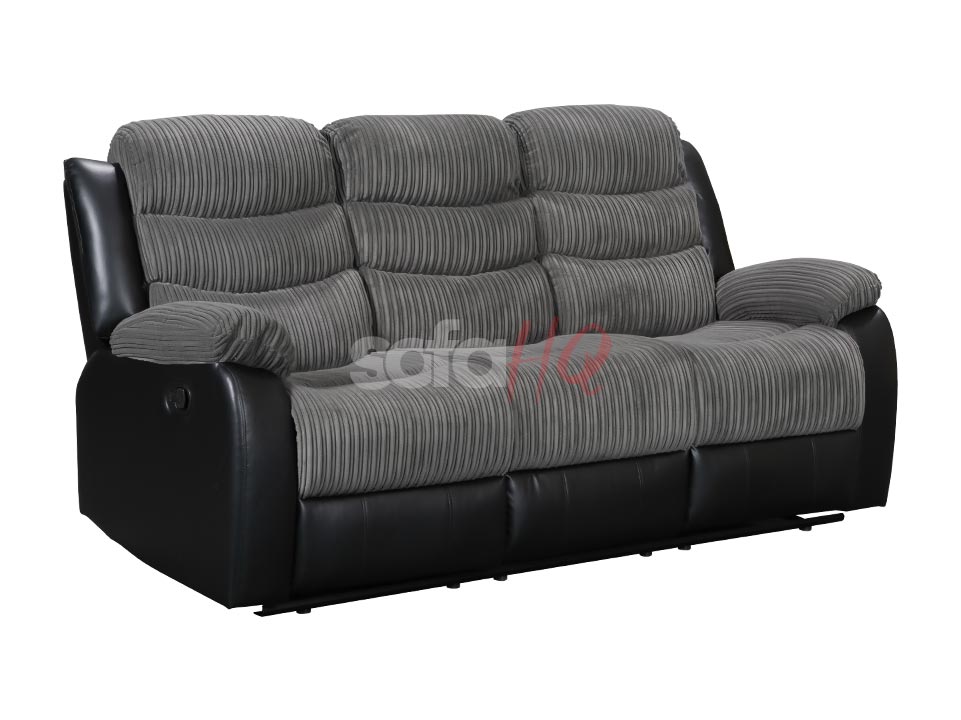 3 Seater Black Corded Fabric & Leather Recliner Sofa - Sofa Sorrento | Sofa HQ