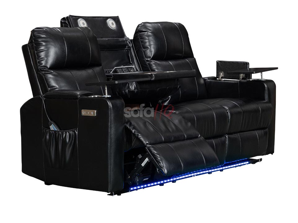 Modena 3+2 Black Aire Leather Electric Recliner Cinema Sofa Set