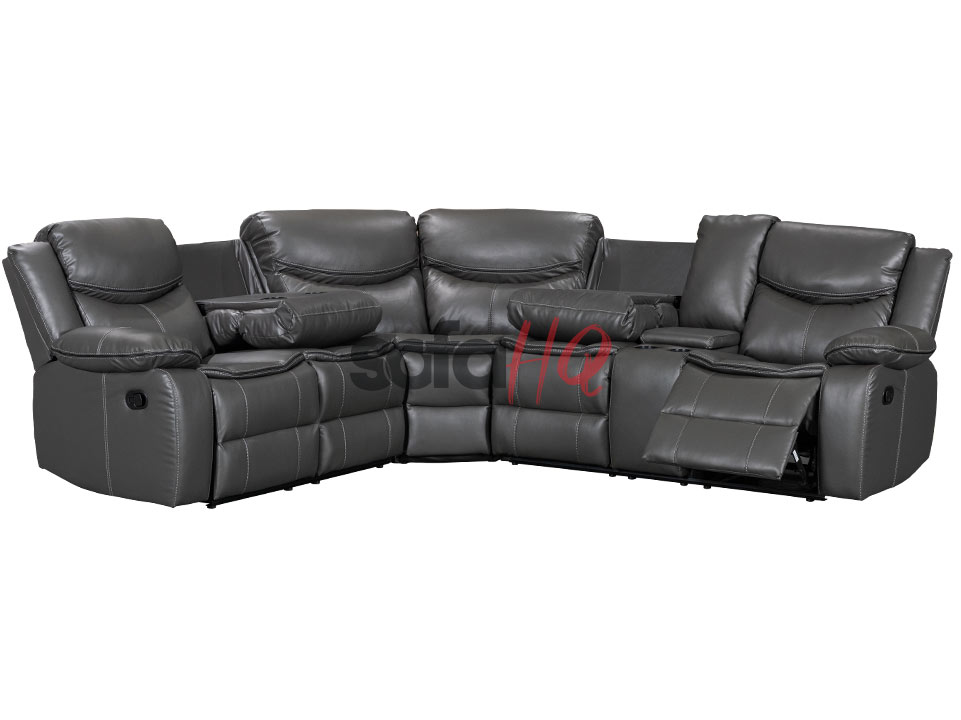 Reclined Grey Leather Recliner Corner Sofa - Sofa Highgate | Sofa HQ