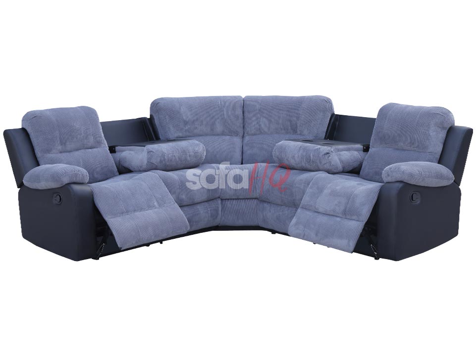 Crofton Grey Corded Fabric & Leather Recliner Corner Sofa