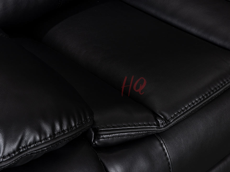 Close-up on Seat of 3+2 Seater Black Padded Leather Recliner Sofa - Sofa Highgate | Sofa HQ