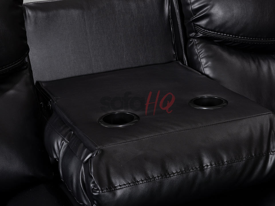 Cup-Holders of 3+2 Seater Black Leather Recliner Sofa - Sofa Highgate | Sofa HQ