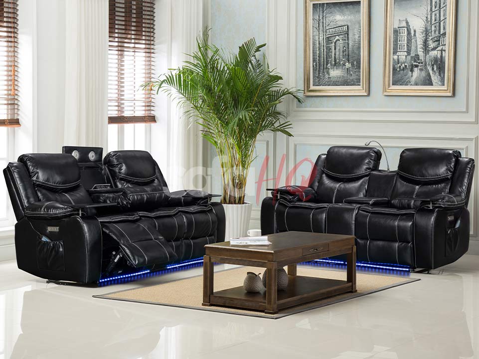 3+2 Seater Black Leather Electric Recliner Sofa - Sofa Sorrento | Sofa HQ
