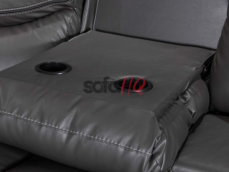 Cup-Holders of Grey Leather Recliner Corner Sofa - Sofa Highgate | Sofa HQ