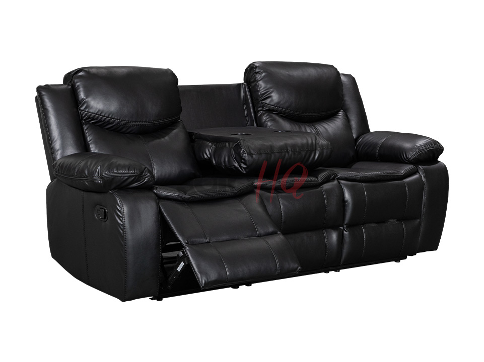 Reclined 3 Seater Black Leather Recliner Sofa - Sofa Highgate | Sofa HQ